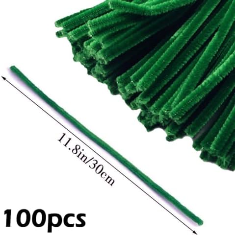 KIMMAX 100 sztuk zielonego drutu szenilowego do czyszczenia fajek, 30 cm, zestaw do majsterkowania i 100 ruchomych oczu dla dzieci, do majsterkowania i dekoracji na Boże Narodzenie (zielone)