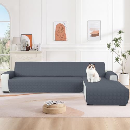 Miniatura 2 de Ystyle Fundas Para Sofa Chaise Longue 3 Plazas Impermeable, Fundas Sofa Chaise Longue Izquierda Derecha Universal Reversible, Protector De Muebles Antideslizante Y Antimanchas, Gris Oscuro