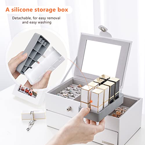 Homde Jewelry Organizer Box For Women Girls With Mirror Drawers 2-Layer White Jewelry Case For Rings, Earrings, Necklaces #TOP2