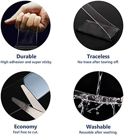 Double Sided Tape Heavy Duty, Double Sided Sticky Tape Transparent Nano Tape, Removable Reusable Traceless Strong Mounting Tape for Carpet, Photos Wall, Posters, Kitchen, Party, etc (10FT/3M)