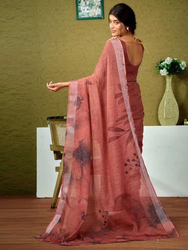 Image of SIRIL Women's Linen Digital Printed Saree With Unstitched Blouse Piece