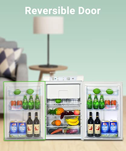 Techomey Rv Propane Refrigerator With Freezer 3.5 Cu.ft, 3 Way Rv Fridge With Reversible Door, Ac/Dc/Gas Refrigerator For Camper, Cabin, Semi Truck, Van, Quiet, White/Black #TOP5