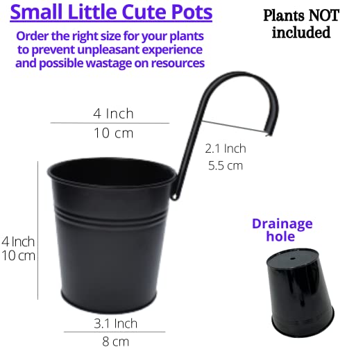 Lalagreen Small Hanging Planters - 10 Pack, 4 Inch Black Metal Bucket Small Flower Pots For Outdoor Outside, Balcony Railing Hanging, Cute Garden Decor Rail Wall Farmhouse Rustic Deck Porch Succulent #TOP1