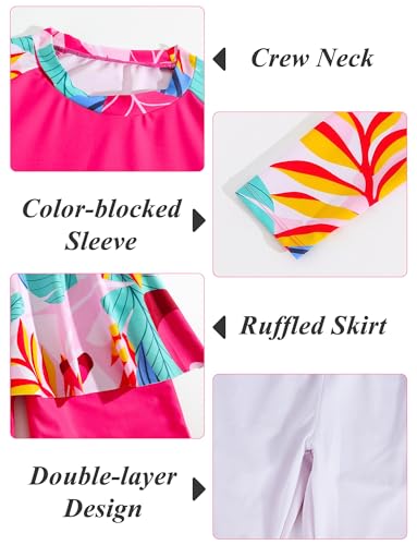 SEAUR Girls Rash Guard Swimsuit Long Sleeve Bathing Suit 2 Pieces Swimming Skirt with Shorts Swimwear Set4