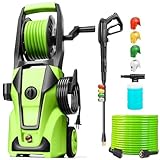 Electric Pressure Washer Adjustable 5000PSI 4.0 GPM High Power Washers with 33ft Hose Reel, 4 Nozzle and Foam Cannon, Power Washers Machine for Home, Cars, Patio (Green)