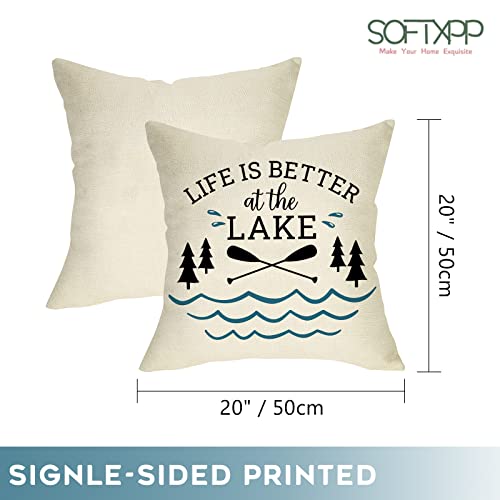 Softxpp Life Is Better At The Lake House Decorative Throw Pillow Cover Set Of 4, Farmhouse Paddles Anchor Lakehouse Cushion Case, Lakehouse Rustic Spring Summer Home Decoration Pillowcase Decors 20X20 #TOP1