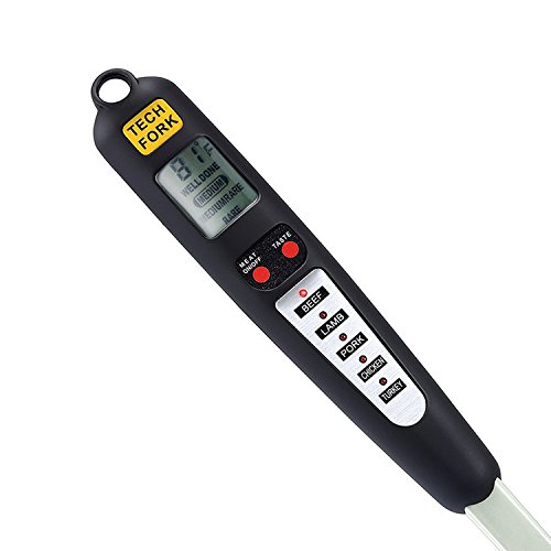 RosyMyth Digital Meat Thermometer for Grilling with Long Fork,Instant Read BBQ Cooking Thermometer with LED Screen, Ready Alarm (Black)