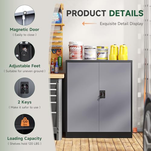Letaya Metal Storage Cabinets with Lock Door,2 Adjustable Shelves Organizer Steel Storage Cabinets for Home,Office,Warehouse,Garage,Employee Lockers(Black Gray) - Thumbnail 4