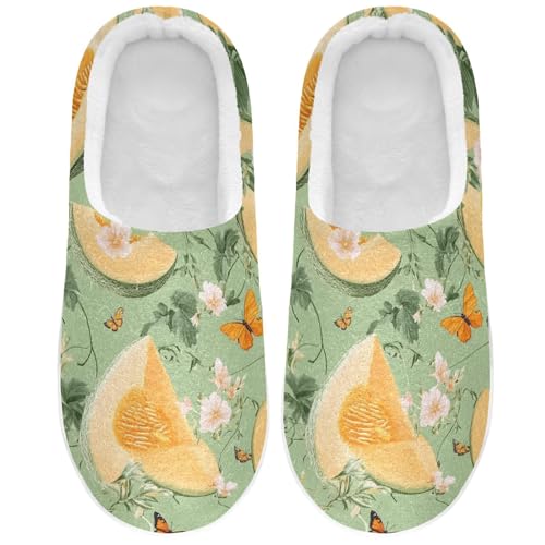 JUNZAN Beauty Cantaloupe Fruit Green Women Home Cotton Slippers Closed Toe Memory Foam Foam Slippers for Travel Birthday Presents 6-7