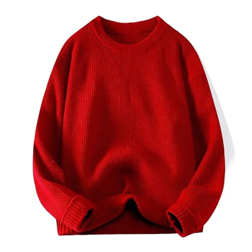 Men's Crew Neck Sweater Solid Trend Thickened Knitwear Winter Casual Warm Sweater Long Sleeve Vest