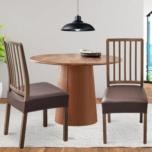FUANGUI Dining Chair Covers Set of 6, Waterproof PU Leather Stretch Chair Seat Slipcovers Soft Removable Washable Chair Covers, Kitchen Chair Seat Covers Protectors Dining Room, Pu-Coffce
