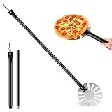 QOUBNIC Pala para Pizza, 23 x 20 cm Aluminio Pala Pizzas Horno, Superficie Grande Non-Slip, Pala para Pizza con Resistente al Calor, Mango Largo