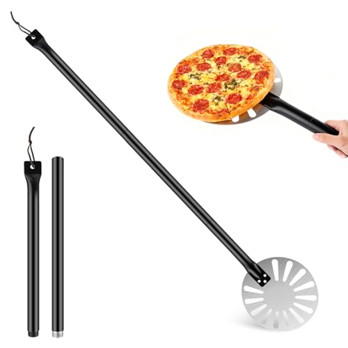 QOUBNIC Pala para Pizza, 23 x 20 cm Aluminio Pala Pizzas Horno, Superficie Grande Non-Slip, Pala para Pizza con Resistente al Calor, Mango Largo