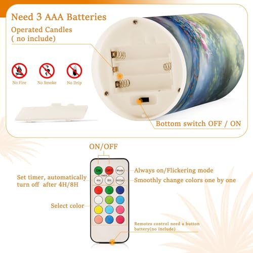 Image of Flickering Flameless Candles, Peacock Flowers LED Candles with Remote Timer, Set of 2 Battery Operated Candle for Valentine Wedding Birthday