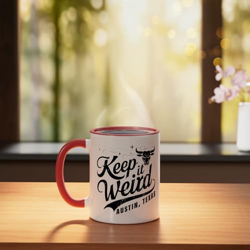 Mug de cerámica con diseño Austin Texas rojo y blanco miniatura 3