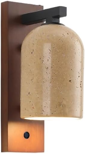 Modern Light Luxury Natural Stone Wall Sconce Bedroom Wall Light with Push Switch Mid Century Modern Marble Wall Lamp Vintage Farmhouse Wood Wall Lighting for Living Room Stairway