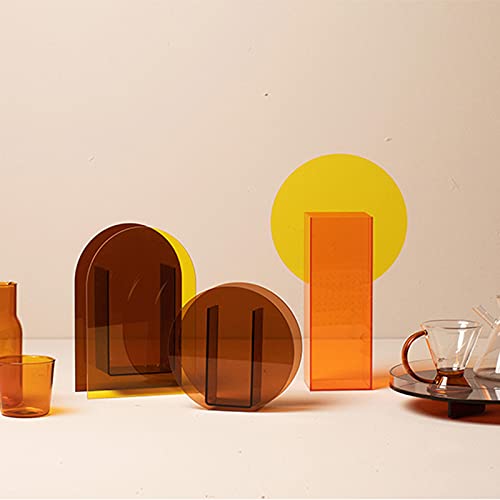 Yalzonemet Arch Acrylic Vase Geometric Minimalist Brown Vase Unique Desktop Decoration Plant Floral Container For Home Office Wedding Centerpieces Decor 7.87'' X 5.5'' #TOP6