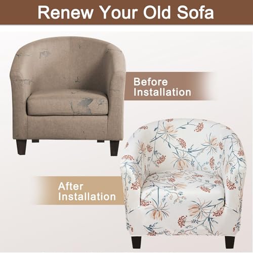 Image of SearchI Club Chair Slipcover Stretch Barrel Chair Covers Printed Tub Chair Slipcovers Soft Spandex Armchair Sofa Cover Removable Couch Furniture Protector for Living Room (Elegant Blossom)