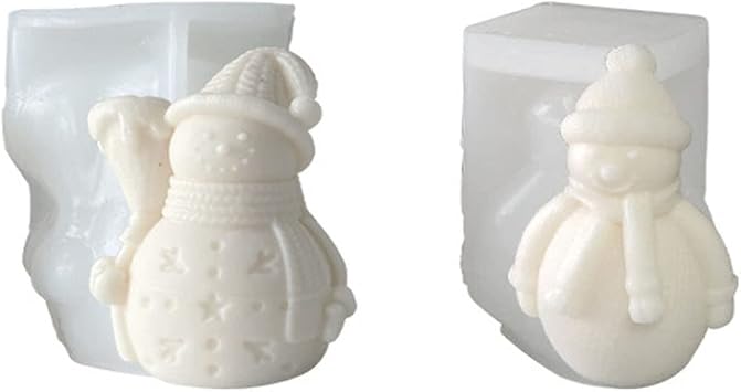 2pcs 3D Snowman Candle Molds Christmas Scented Candle Mold Snowman Silicone Mold for Soap, Candle, Lotion Bar, Bath Bomb, Xmas Resin Art Crafts
