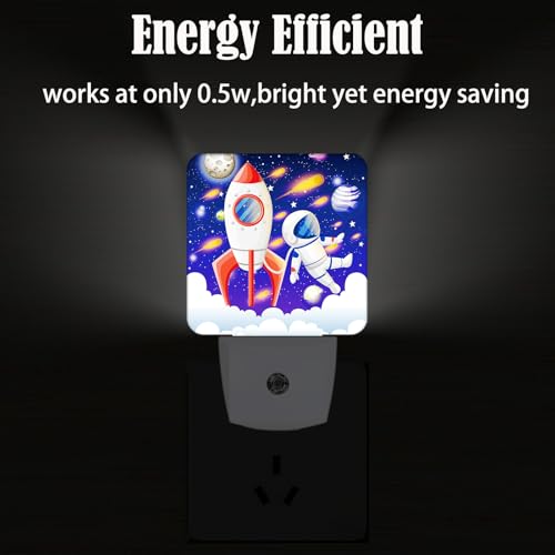 Image of Rocket and Astronaut Night Light,Plug-in Night Lights with Dusk to Dawn Sensor for Stairway,Hallway,Bedroom Sleep Friendly Ideal for Women /Girls /Boys Gift,0.5w