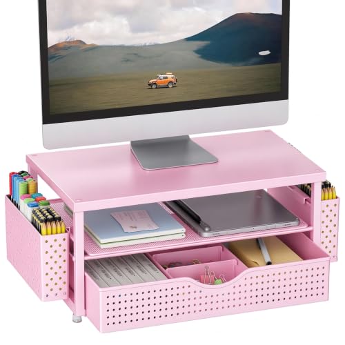 Matte-Pink Monitor Stand with Drawer