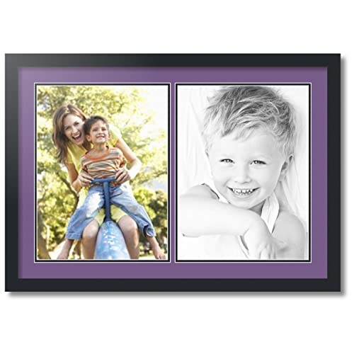 ArtToFrames Collage Photo Frame Double Mat with 2 - 12x16 Openings and Satin Black Frame