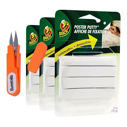 Duck Reusable Poster Putty For Mounting, 2 Oz, White Sticky Putty For Classroom Wall, Tacky Putty, Non-Toxic, Safe On Multiple Surfaces, Easy To Use Bundled With Suretails Embroidery Scissors [Pa