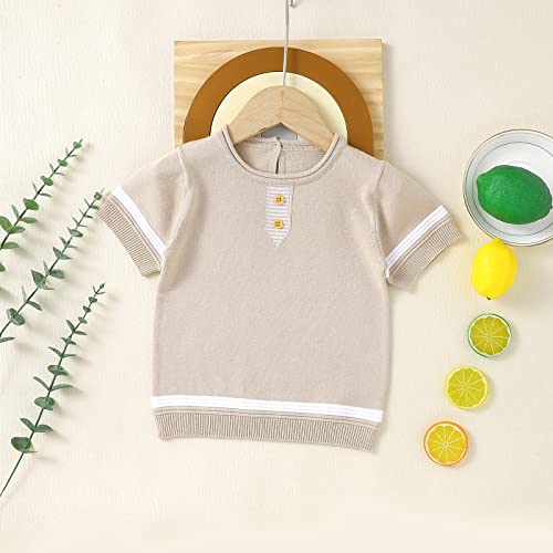 Suéter pulôver de manga curta para meninos e meninas com fecho de botão de algodão para meninas adol