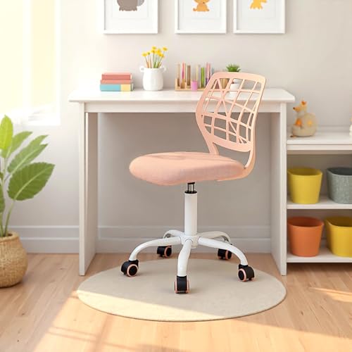 FurnitureR Kompakter Klassenstuhl, ergonomischer Sitz für Schule, Rückenlehne aus atmungsaktivem Netzgewebe, höhenverstellbar, vielseitiger Stuhl für Lehrer, leicht zu verschieben, um 360 °, Rosa