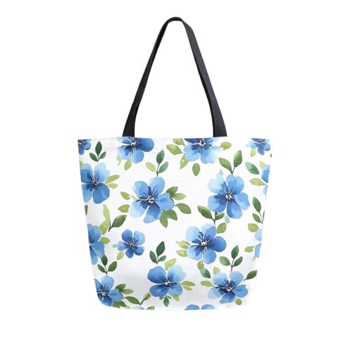 Extra Large Shoulder Tote Bag for Beach Travel Weekender Gym Blue Flower Plants Green Pattern Reusable Grocery Canvas Shopping Bag2