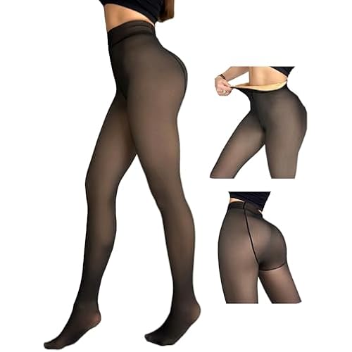 CHICME Women's Fleece Lined Faux Sheer Tights High Waist Warm Pantyhose
