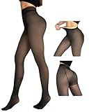 CHICME Womens Thick Fleece Lined Transparent Tights High Waist Elasticity Thermal Pantyhose Faux Sheer Warm Leggings Black-Plus