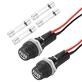 MECCANIXITY 2 Pcs Panel Mount Fuse Holder, 10/15A AC 125/250V 6 x 30mm Fuse Spade Terminal Screw Cap Fuse Holders with Pre-Soldered Wires and 15A Glass Tube Fuses
