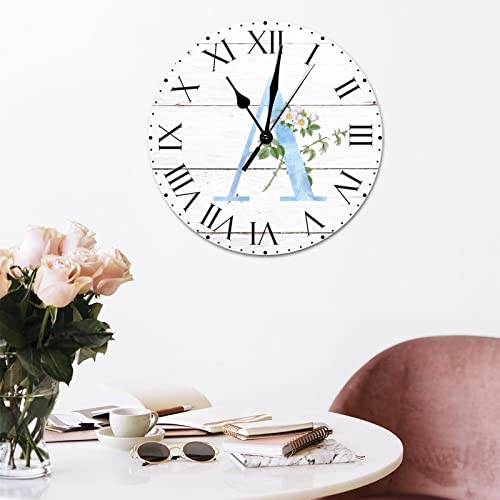 Horloge murale monogramme blanc floral idée cadeau lettre initiale A - 6