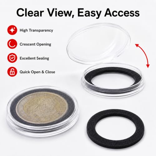 Image of 84 Pieces 46 mm Coin Capsules, with Foam Gasket and Plastic Storage Box
