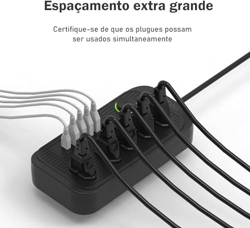 Extensão Tomada, Régua Tomada, Régua de Energia, 5 Tomadas, 4 Interfaces USB, 1 Porta USB Tipo-C, Ca