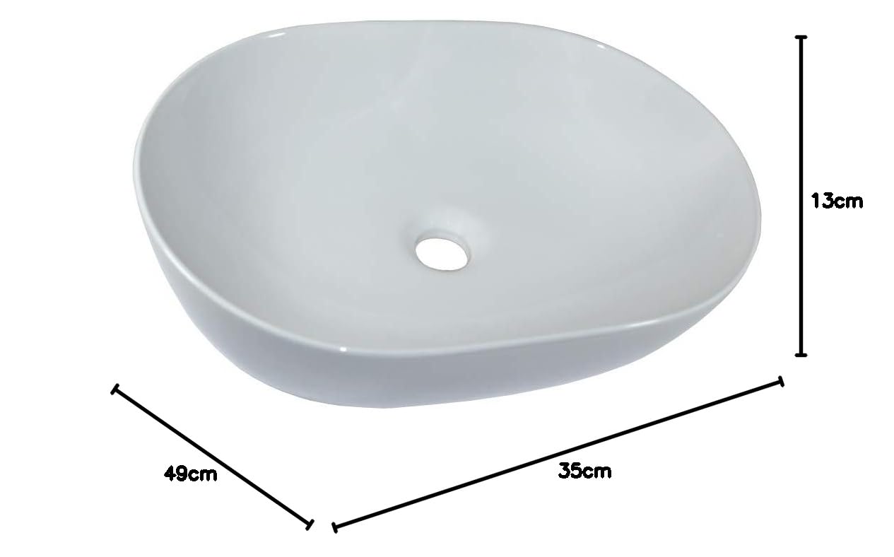 Lavabo da appoggio ovale, 49 x 35 x 13 cm, in ceramica, piccolo, colore bianco