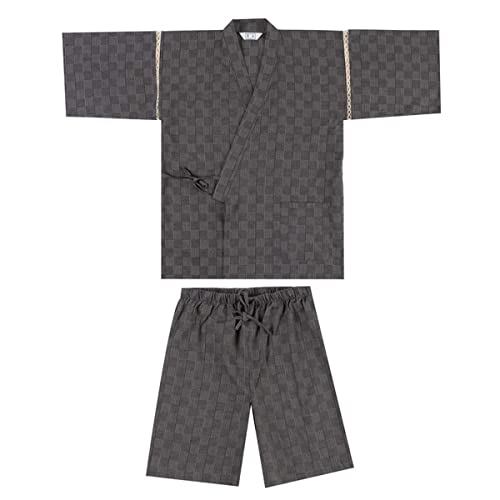 Men's Kimono Japanese Jinbei Shirt and Pant Cotton Linen Loungewear Lounge Set Spa Bathrobe, Style 8 Multicolor