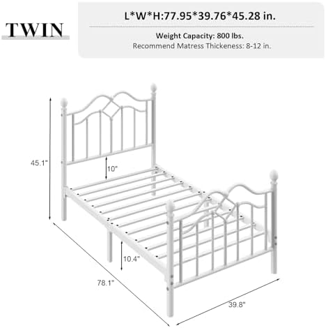 LOEWAY-Twin Metal Bed Frame-Storage & Easy Assembly