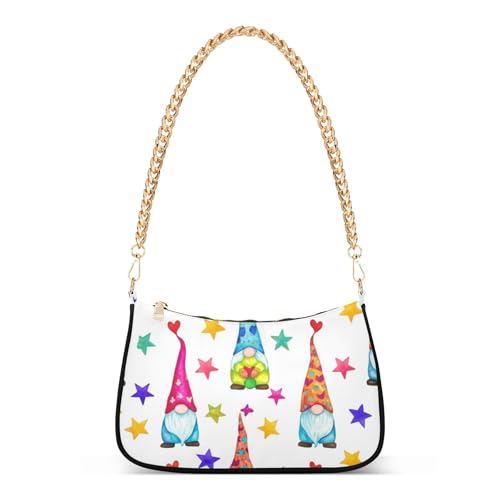 Gnomes Stars Cute Colorful Shoulder Bag for Women Evening Bags Purse Chain Strap Zipper Medium Purse