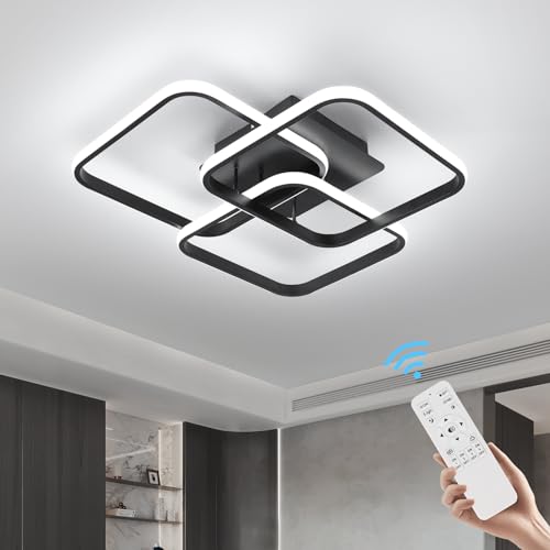 EIDISUNY Modern Ceiling Light LED, 50cm Black LED Dimmable Ceiling Lights Fixtures with Remote Control, Square Flush Mount Lamp for Living Room Dining Room Bedroom Kitchen Hallway Light - 40W