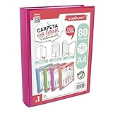 CARPETAS CON FUNDAS STARPLAST - Archivadores, portada personalizable, fundas transparentes, lomo fijo sin espiral, tamaño A4, 4 colores - 80 FUNDAS ROSA