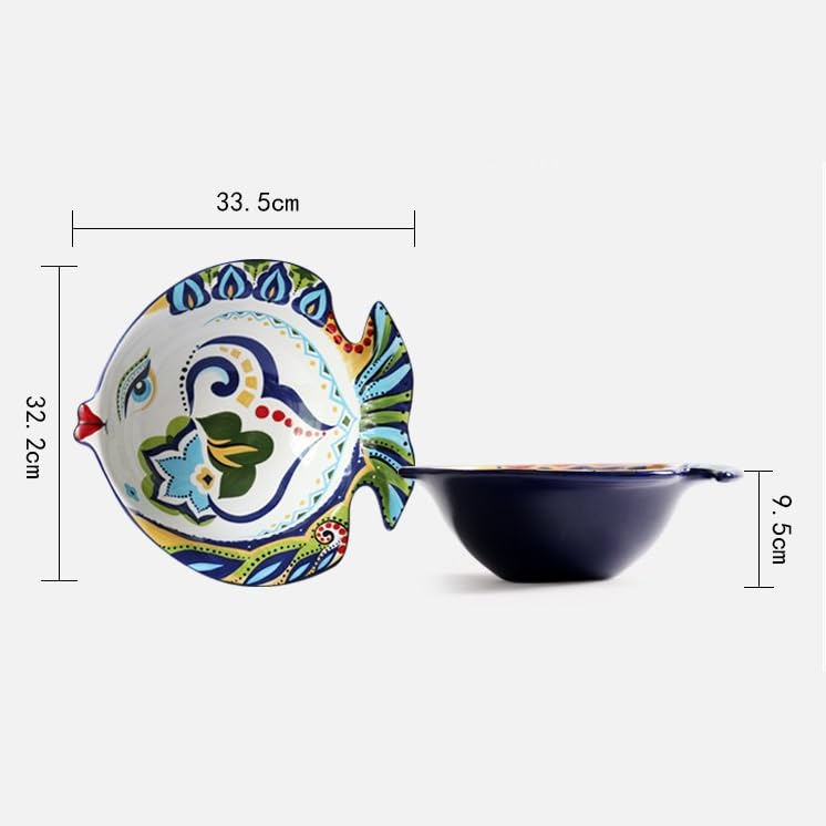 Grande insalatiera, Ciotola Grande da 2600 ml, Ciotola di Ramen in Ceramica a Forma di Pesce, Elegante Ciotola Blu, Ciotola per zuppa a Forma di Pesce Fatta a Mano, Ciotole per Cereali