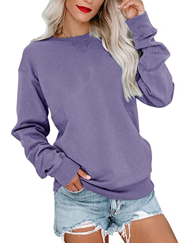 Orchidays Womens Casual Crewneck Sweatshirts Long Sleeve Cute Tunic Tops Loose Fitting Pullovers (A-Purple, XX-Large)