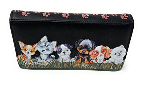 Shag Wear Puppy Love Large Dog Wallet for Women and Teen Girls Vegan Faux Leather Black 7"3