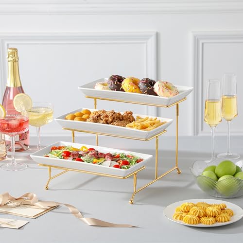 MALACASA - 3 Tier Party Serving Trays, 12 Inch Porcelain Trays and Trays, Fruit Tray, White Food Serving Trays, Dessert Stand with Shelf by MALACASA - Image 8