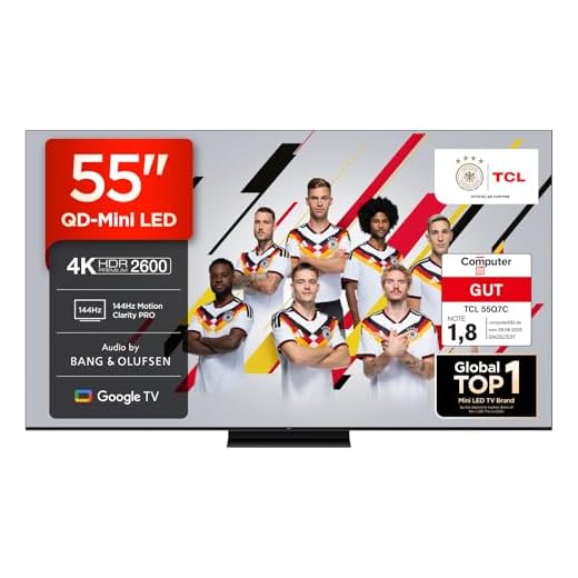 TCL 55Q7C 55 Zoll QD-Mini LED-Fernseher, 4K HDR Premium 2600, Smart Google TV (Dolby Vision IQ & Atmos, HVA-Panel, Audio von Bang & Olufsen, 144Hz Motion Clarity Pro, Game Master)