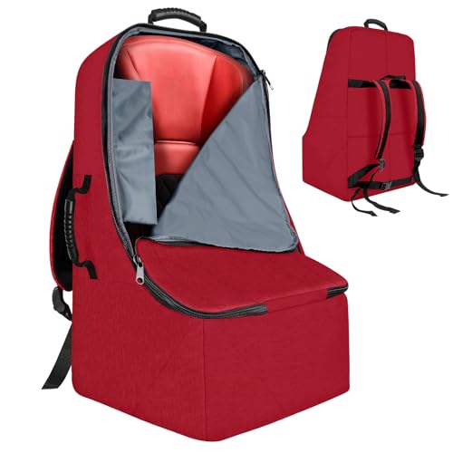 ZRRAJOY Padded Car Seat Travel Bag for Airplane, Heavy Duty Backpack for Air Travel, Water-Resistant Carrier with Shoulder Strap, Fits Most Car Seats (Red)