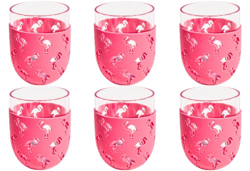 Abode Homewares Party Sleeve Stemless Premium Acrylic Drinkware Wine/Tumbler Indoor/Outdoor, Flamingo, 15.5oz, Set of 6