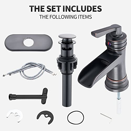 Sanliv Bathroom Faucet Oil Rubbed Bronze Waterfall Single Handle Bathroom Faucet For Sink One Or Three Hole Vanity Faucet Farmhouse Rv Bathroom Vessel Basin Faucet With Pop Up Drain Deck Mount #TOP6